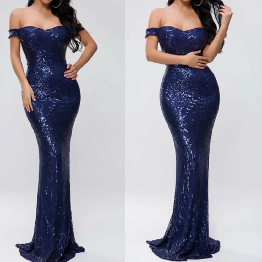 Luxurious sequins mermaid zip back formal party evening wedding prom dress - Picture 1 of 8